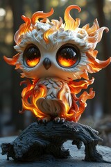Fantasy Owl Figurine with Fiery Wings