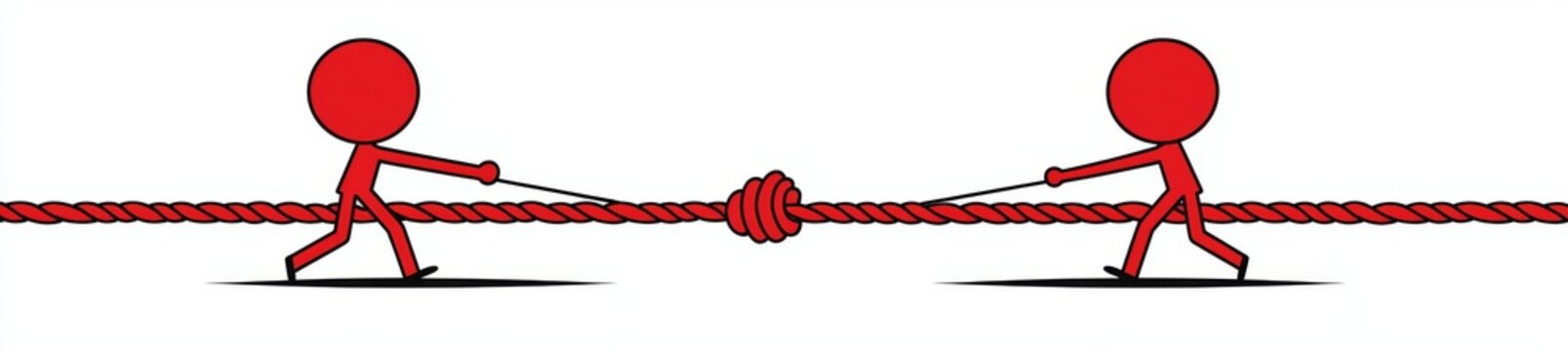 recommend clip art: A competitor's drawing of two red males at a tug of war / draft modern illustration