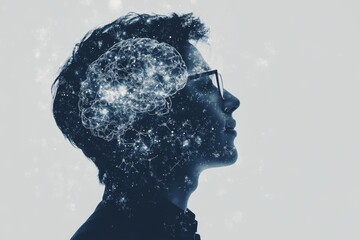 Silhouette of a Man with a Glowing Brain Representing the Intersection of Thought Technology and the Expanding Horizons of Cognitive Science in a Digital Age