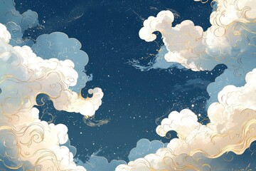 Golden Clouds and Starry Sky - Abstract Dreamy Background