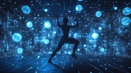 Obraz premium Silhouette of a Woman Posing in a Futuristic Space