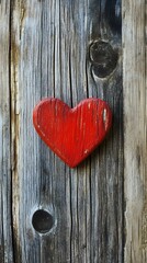 A red heart on an old wooden background symbolizes love and affection for a Valentine's Day celebration