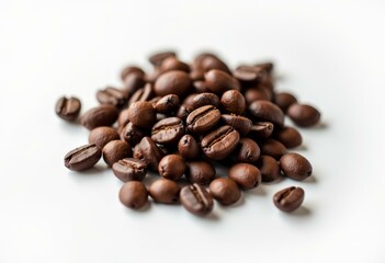 Obraz premium Freshly Roasted Coffee Beans on White Background
