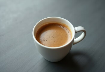 Fototapeta premium White Coffee Mug with Rich Cappuccino on Gray Background