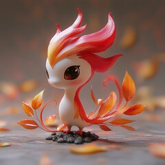 Cute Fantasy Creature with Fire and Leaves