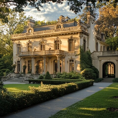 Obraz premium Step into a Lavish Gilded Age Mansion Bathed in Golden Morning Sunlight