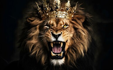 Roaring Lion King with Golden Crown - Christian Concept Art of Royalty and Power