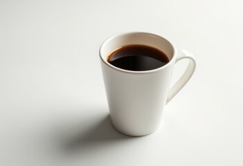 White Mug with Dark Coffee on Matte White Background