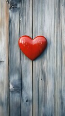 A red heart on an old wooden background symbolizes love and affection for a Valentine's Day celebration