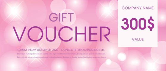 Gift voucher template on luxury pink background.
