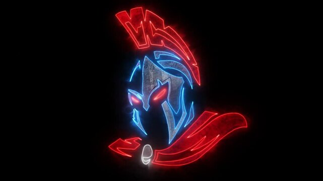 Spartan Warrior Animated Neon Logo - Loop - Overlay Graphic Element