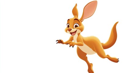 Cute kangaroo cartoon character hopping, isolated on white background, playful and animated