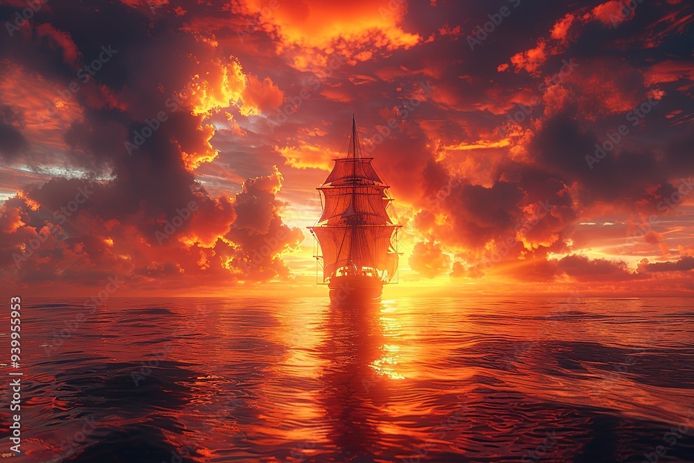 Sticker Sailing into the Fiery Sunset