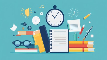 Fototapeta premium Educational infographic on study tips, featuring memory aids, note-taking strategies, and time management