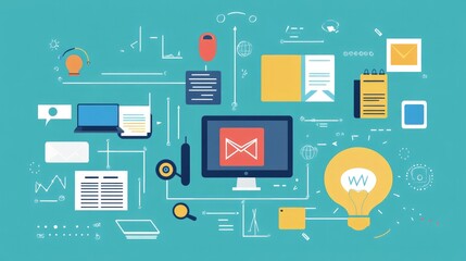 Online education infographic with symbols for webinars, virtual classrooms, and e-learning platforms