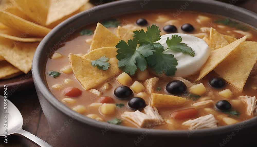 Wall mural chicken tortilla soup in a bowl