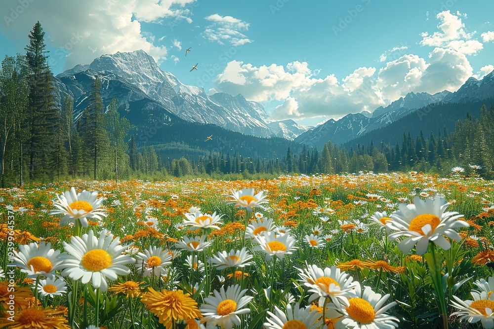 Wall mural mountain meadow spring