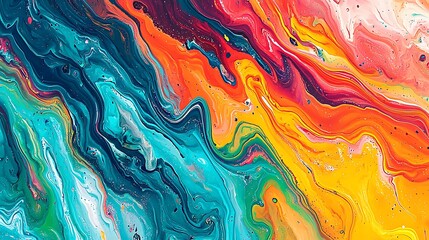 Abstract marbled acrylic paint ink painted waves painting texture colorful background banner - Bold colors, rainbow color swirls wave