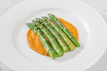 Asparagus with romesco sauce