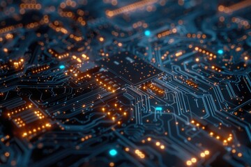 A detailed view of an electronic circuit board with various components and wires