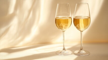 Two sparkling wine glasses shine in sunlight, inviting viewers to savor a perfect afternoon.