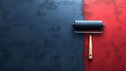 Paint Roller on a Blue and Red Wall.