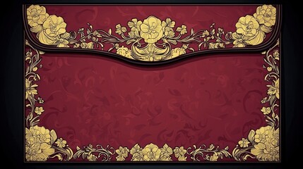 Obraz premium Elegant Gold Floral Frame on Burgundy Background