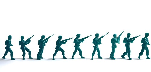 Row of Toy Soldiers on White Background.