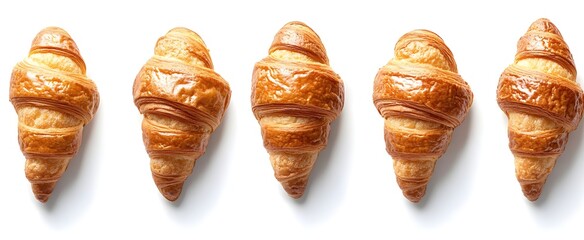 Row of Croissants Isolated on White Background.