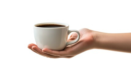 Obraz premium Hand holding a cup coffee or hot drink beverage isolated on white background.