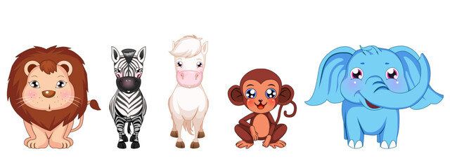 Set of cute animals isolated on white background