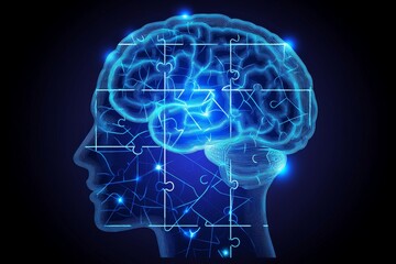 Futuristic illustration of a glowing brain with neon circuits symbolizing the synergy between human thought technology and the limitless potential of cognition in a vibrant high tech design