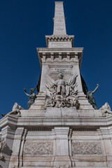 Monument to Restorers (Monumento aos Restauradores) located in Restauradores Square. Monument memorializes the victory of the Portuguese Restoration War. LISBON, PORTUGAL.