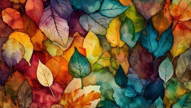 Abstract autumn leaves fall colors watercolor background