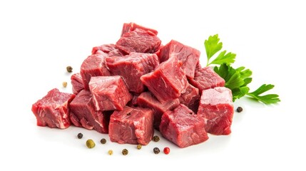 Fototapeta premium Fresh Raw Beef Cubes with Parsley and Peppercorns
