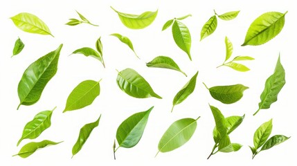 Green Tea Leaves on White Background