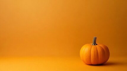 Pumpkin on orange background with copyspace. Autumn background