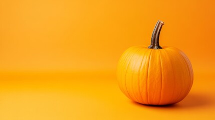 Pumpkin on orange background with copyspace. Autumn background
