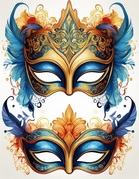 recommend clip art: Set of Mardi Gras Carnival venetian mask clipart,  illustration, isolated on white background