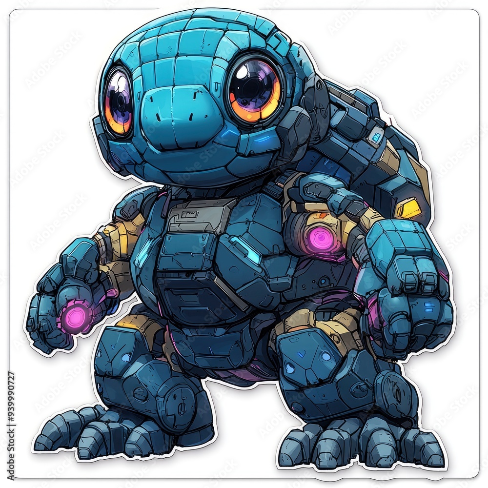 Poster cute cyborg turtle illustration