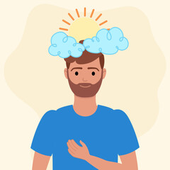 Man Embracing Positivity with Sun and Clouds Symbolizing Mental Wellness