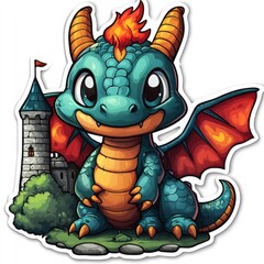 Obraz premium Cute Cartoon Dragon with Spikes and Wings