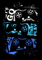 Illustration print for t-shirt with game joystick. Vector illustration for boys. Grunge gamer design © artlavi_design