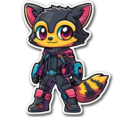 Cute Cartoon Raccoon Character in a Futuristic Outfit