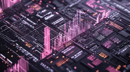 Fototapeta premium Abstract Circuit Board with Pink Neon Lights and Glowing Lines