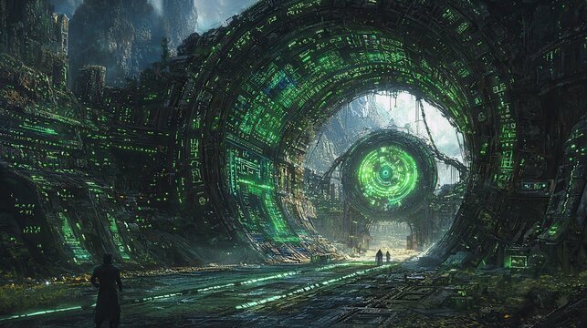 Futuristic Cityscape with Green Technology and Digital Interface