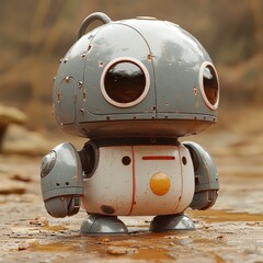 Cute Retro Robot in a Forest Setting