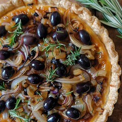 Fototapeta premium Pissaladière - A Provençal tart topped with onions, anchovies, and olives.