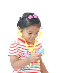 Girl with stethoscope on white background
