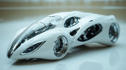 Futuristic Sports Car Concept Design  White Sleek Modern Vehicle   D Rendering